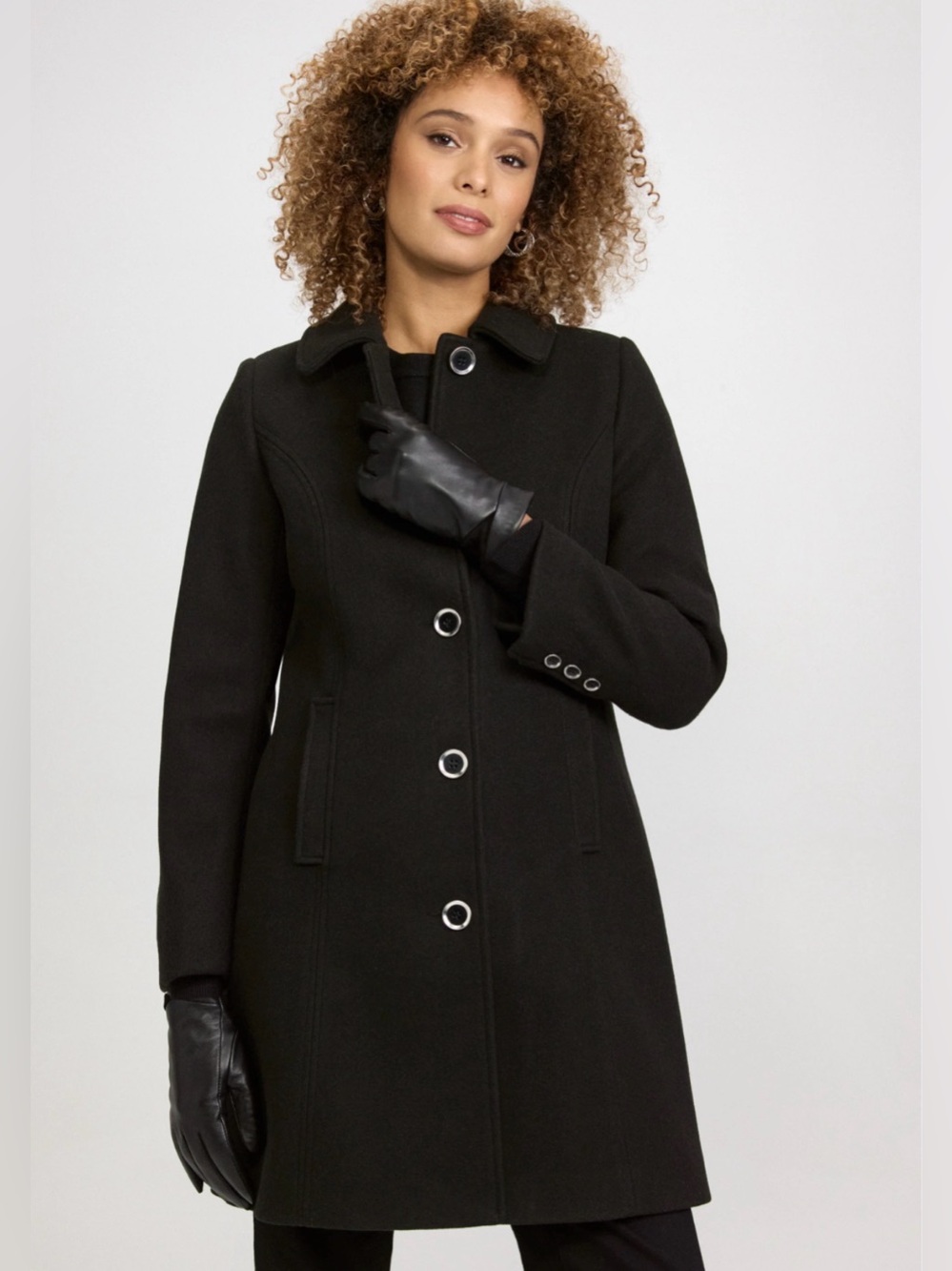 Laura Petites Black Single-Breasted Pea Coat